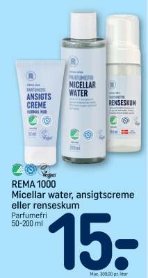 REMA 1000 Micellar water, ansigtscreme eller renseskum