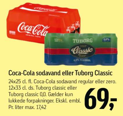 Coca-Cola sodavand eller Tuborg Classic