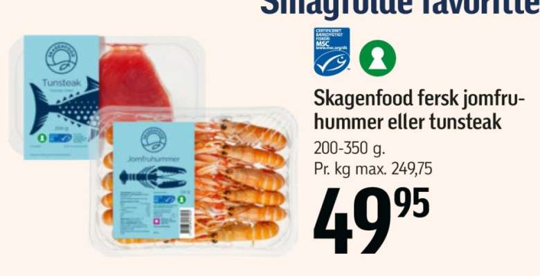 Skagenfood fersk jomfruhummer eller tunsteak