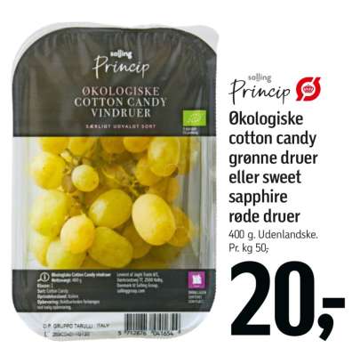 Økologiske cotton candy grønne druer eller sweet sapphire røde druer