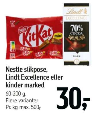 Nestle slikpose, Lindt Excellence eller kinder marked