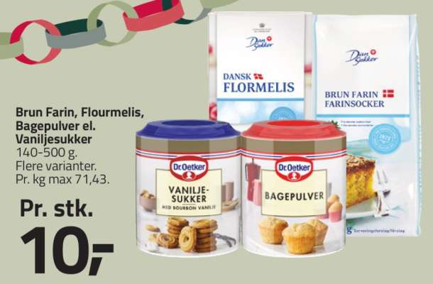 Brun Farin, Flormelis, Bagepulver el. Vaniljesukker