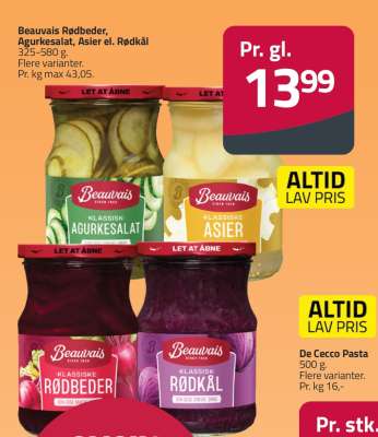 Beauvais Rødbeder, Agurkesalat, Asier el. Rødkål