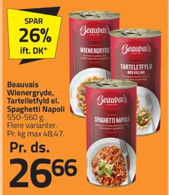 Beauvais Wienergryde, Tarteletfyld el. Spaghetti Napoli