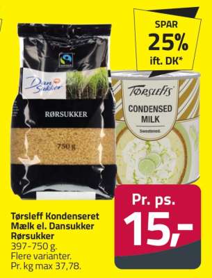 Tørsleff kondenseret mælk el. Dansukker rørsukker