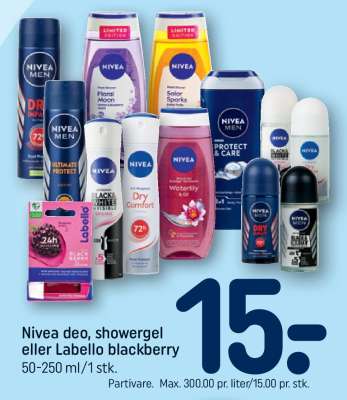 Nivea deo, showergel eller Labello blackberry