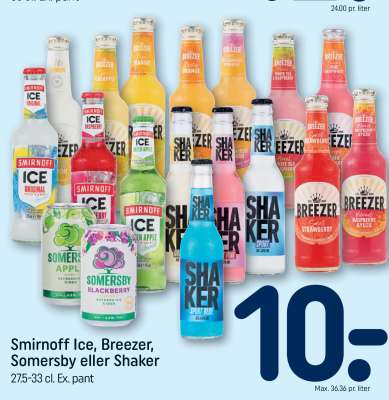 Smirnoff Ice, Breezer, Somersby eller Shaker