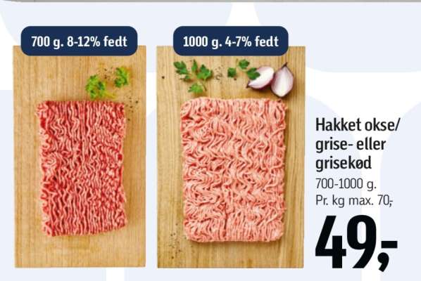 Hakket okse/ grise- eller grisekød