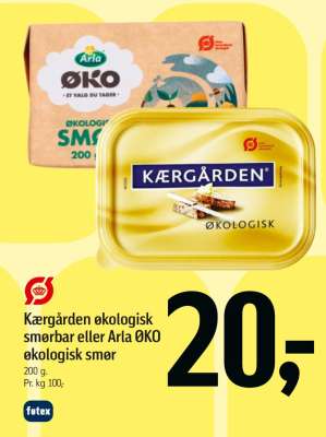 Kærgården økologisk smørbar eller Arla ØKO økologisk smør