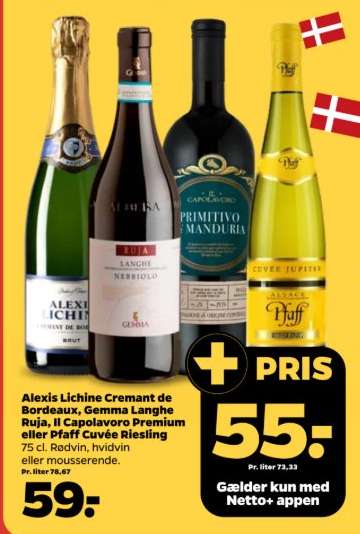 Alexis Lichine Cremant de Bordeaux, Gemma Langhe Ruja, Il Capolavoro Premium eller Pfaff Cuvée Riesling