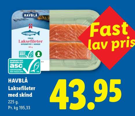 HAVBLÅ Laksefileter med skind