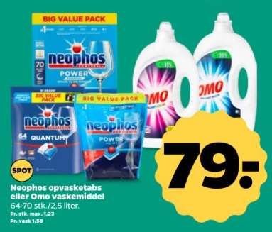 Neophos opvasketabs eller OMO vaskemiddel