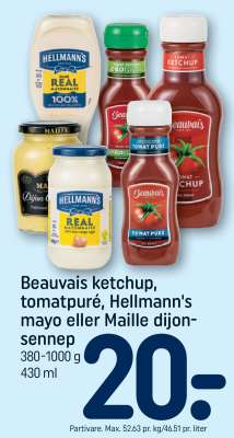 Beauvais ketchup, tomatpuré, Hellmann's mayo eller Maille dijon-sennep