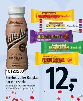 Barebells eller Bodylab bar eller shake