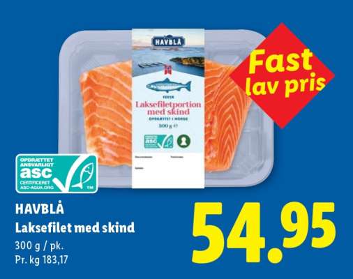 Havblå Laksefilet med skind