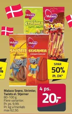 Malaco Snøre, Strimler, Twists el. Stjerner