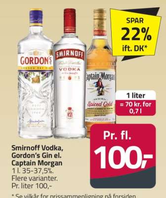 Smirnoff Vodka, Gordon’s Gin el. Captain Morgan