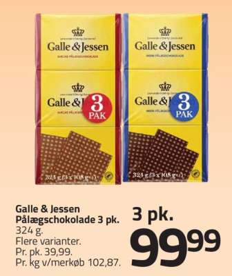 Galle & Jessen Pålægschokolade 3 pk.