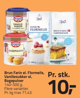 Brun Farin el. Flormelis, Vaniliesukker el. Bagepulver