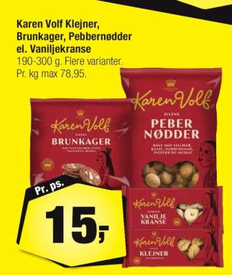 Karen Volf Klejner, Brunkager, Pebbernødder el. Vaniljekranse