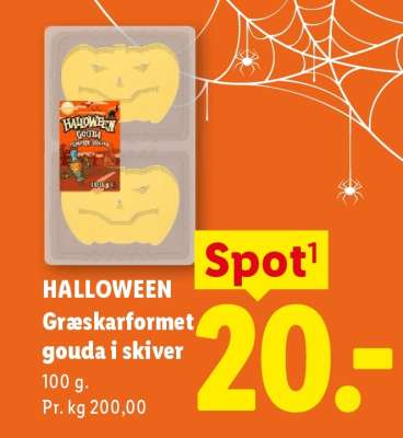 HALLOWEEN Græskarformet gouda i skiver
