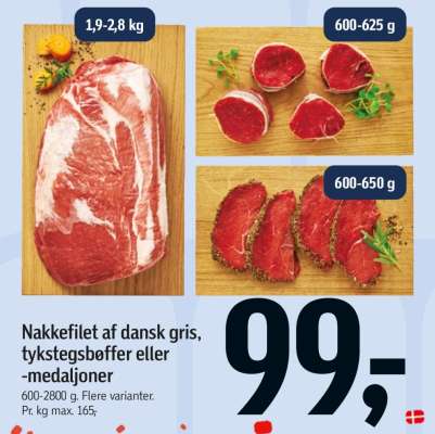 Nakkefilet af dansk gris, tykstegsbøffer eller -medaljoner