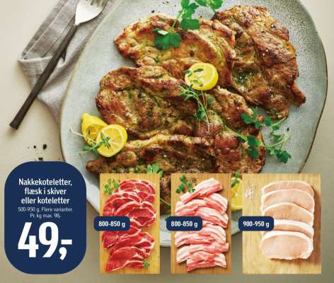 Nakkekoteletter, flæsk i skiver eller koteletter