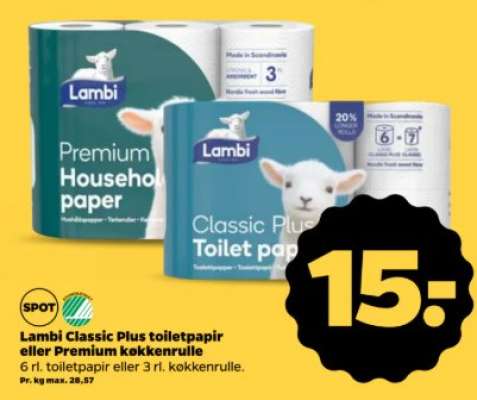 Lambi Classic Plus toiletpapir eller Premium køkkenrulle