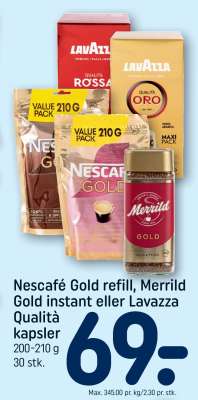 Nescafé Gold refill, Merrild Gold instant eller Lavazza Qualità kapsler