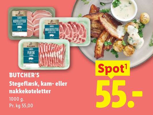BUTCHER'S Stegeflæsk, kam- eller nakkekoteletter