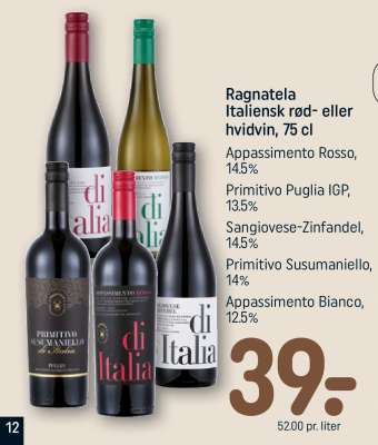 Ragnatela Italiensk rød- eller hvidvin 75 cl