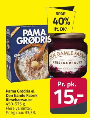 Pama Grødris el. Den Gamle Fabrik Kirsebærsauce