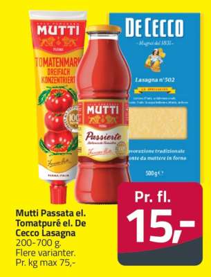 Mutti Passata el. Tomatpuré el. De Cecco Lasagna