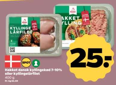 Hakket dansk kyllingekød 7-10% eller kyllingelårfilet