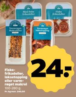 Fiskefrikadeller, laksetopping eller varm-røget makrel