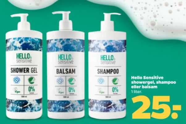 Hello Sensitive showergel, shampoo eller balsam