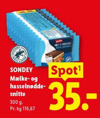SONDEY Mælke- og hasselnøddesnitte