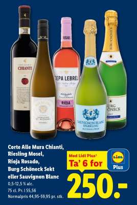 Corte Alle Mura Chianti, Riesling Mosel, Rioja Rosado, Burg Schöneck Sekt eller Sauvignon Blanc
