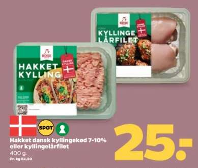 Hakket dansk kyllingekød 7-10% eller kyllingelårfilet
