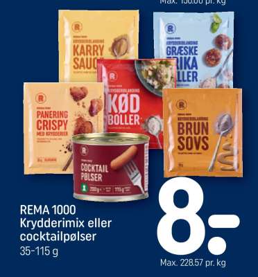 REMA 1000 krydderimix eller cocktailpølser