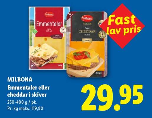 MILBONA Emmentaler eller cheddar i skiver