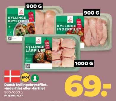 Dansk kyllingebrystfilet, -inderfilet eller -lårfilet