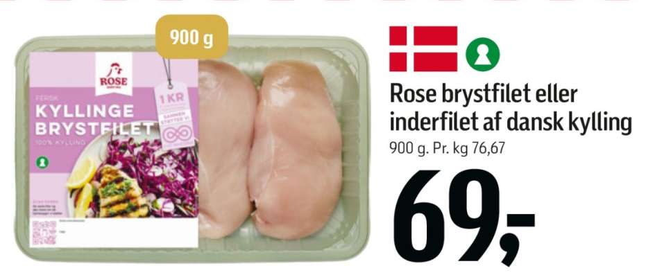 Rose brystfilet eller inderfilet af dansk kylling